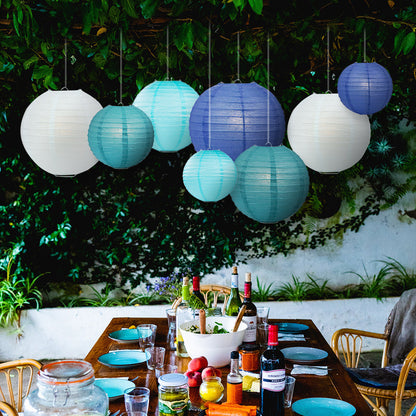 Ultimate 20-Piece Sea Blue Variety Paper Lantern Party Pack - Assorted Sizes - 6", 8", 10", 12" (5 Round Lanterns Each) for Weddings, Events and Decor - PaperLanternStore.com - Paper Lanterns, Decor, Party Lights & More