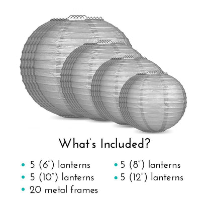 Ultimate 20pc Silver Paper Lantern Party Pack - Assorted Sizes of 6, 8, 10, 12 for Weddings, Birthday, Events and Decor - PaperLanternStore.com - Paper Lanterns, Decor, Party Lights & More