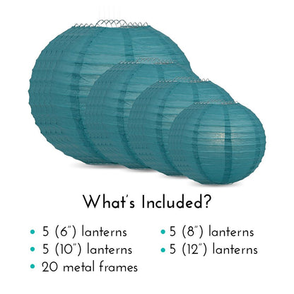 Ultimate 20pc Tahiti Teal Paper Lantern Party Pack - Assorted Sizes of 6, 8, 10, 12 for Weddings, Birthday, Events and Decor - PaperLanternStore.com - Paper Lanterns, Decor, Party Lights & More