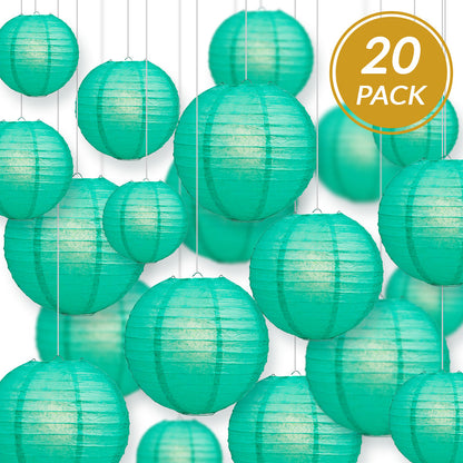 Ultimate 20pc Teal Green Paper Lantern Party Pack - Assorted Sizes of 6, 8, 10, 12 for Weddings, Birthday, Events and Decor - PaperLanternStore.com - Paper Lanterns, Decor, Party Lights & More