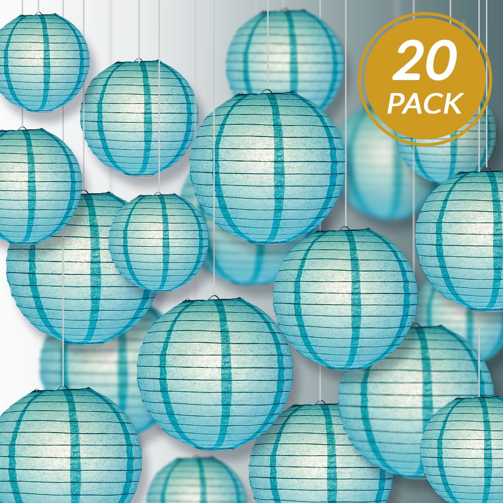 Ultimate 20pc Water Blue Paper Lantern Party Pack - Assorted Sizes of 6, 8, 10, 12 for Weddings, Birthday, Events and Decor - PaperLanternStore.com - Paper Lanterns, Decor, Party Lights & More