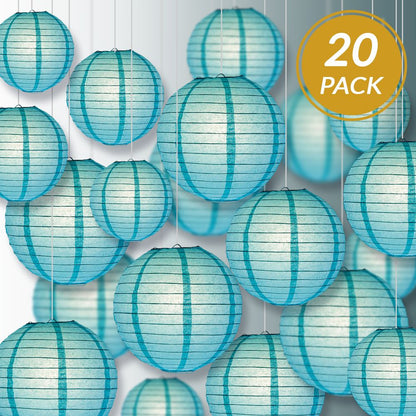 Ultimate 20pc Water Blue Paper Lantern Party Pack - Assorted Sizes of 6, 8, 10, 12 for Weddings, Birthday, Events and Decor - PaperLanternStore.com - Paper Lanterns, Decor, Party Lights & More