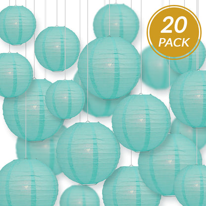 Ultimate 20pc Water Blue Paper Lantern Party Pack - Assorted Sizes of 6, 8, 10, 12 for Weddings, Birthday, Events and Decor - PaperLanternStore.com - Paper Lanterns, Decor, Party Lights & More
