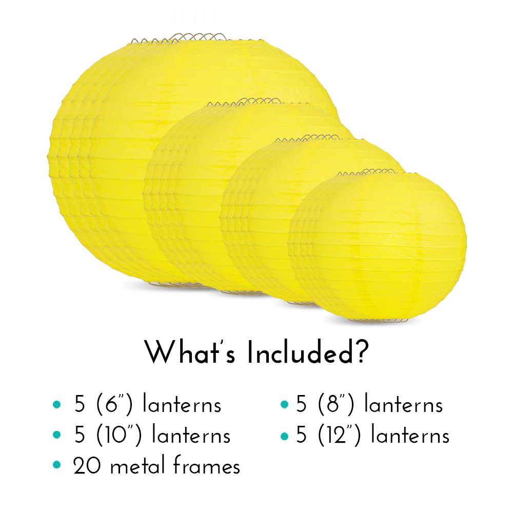 Ultimate 20pc Yellow Paper Lantern Party Pack - Assorted Sizes of 6, 8, 10, 12 for Weddings, Birthday, Events and Decor - PaperLanternStore.com - Paper Lanterns, Decor, Party Lights & More