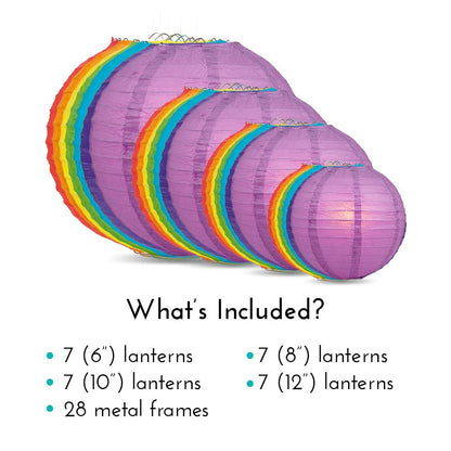 Ultimate 28-Piece Rainbow Variety Paper Lantern Party Pack - Assorted Sizes of 6", 8", 10", 12" (7 Round Lanterns Each) for Weddings, Events and Decor - PaperLanternStore.com - Paper Lanterns, Decor, Party Lights & More