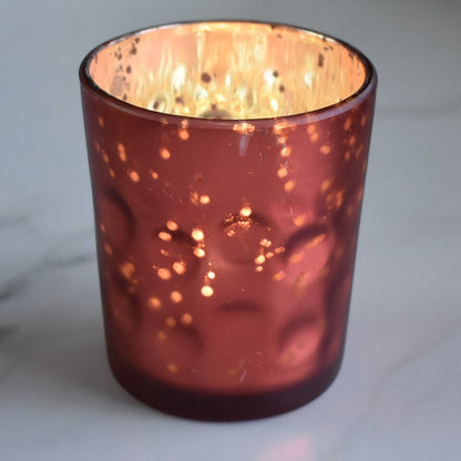Vintage Mercury Glass Candle Holder (3-Inch, Tess Design, Rustic Copper Red) - for use with Tea Lights - for Home Décor, Parties and Wedding Decorations - PaperLanternStore.com - Paper Lanterns, Decor, Party Lights & More