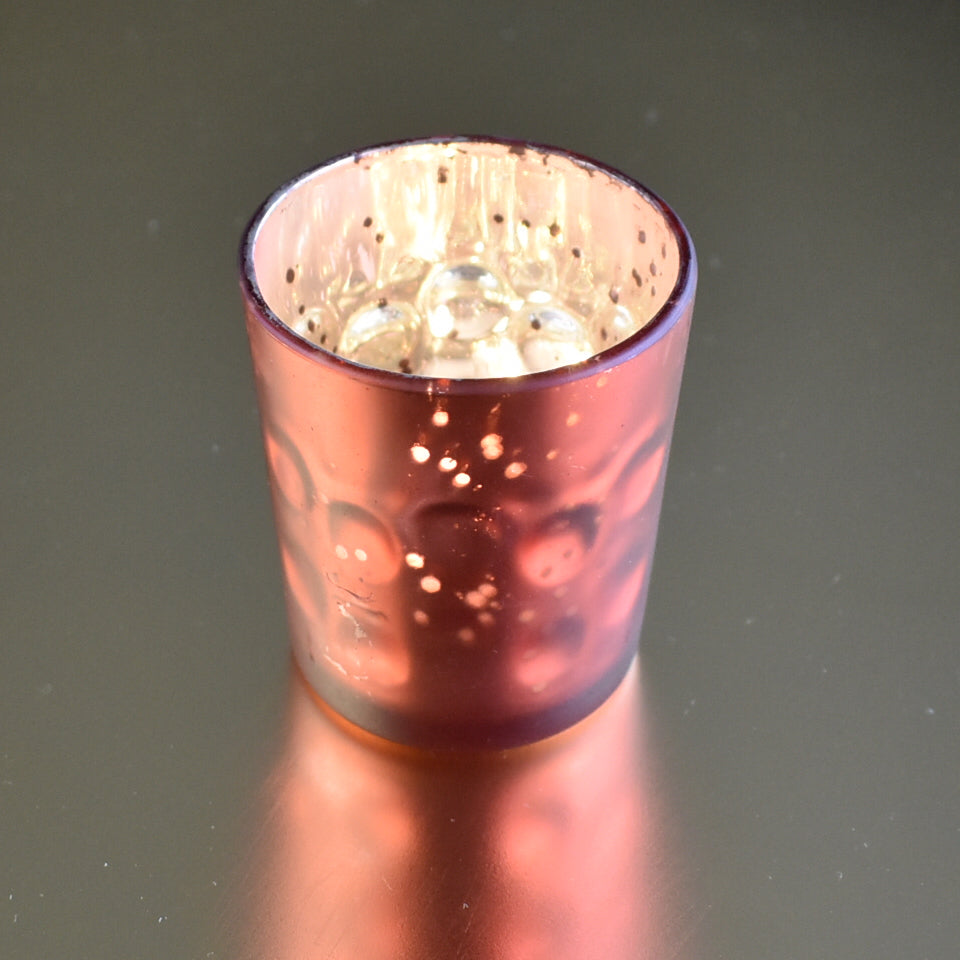 Vintage Mercury Glass Candle Holder (3-Inch, Tess Design, Rustic Copper Red) - for use with Tea Lights - for Home Décor, Parties and Wedding Decorations - PaperLanternStore.com - Paper Lanterns, Decor, Party Lights & More