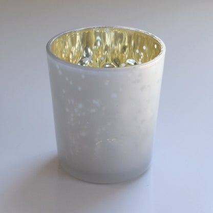 Vintage Mercury Glass Candle Holder (3-Inch, Tess Design, Pearl White) - for use with Tea Lights - for Home Décor, Parties and Wedding Decorations