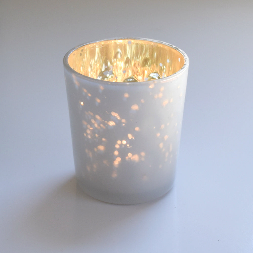 Vintage Mercury Glass Candle Holder (3-Inch, Tess Design, Pearl White) - for use with Tea Lights - for Home Décor, Parties and Wedding Decorations