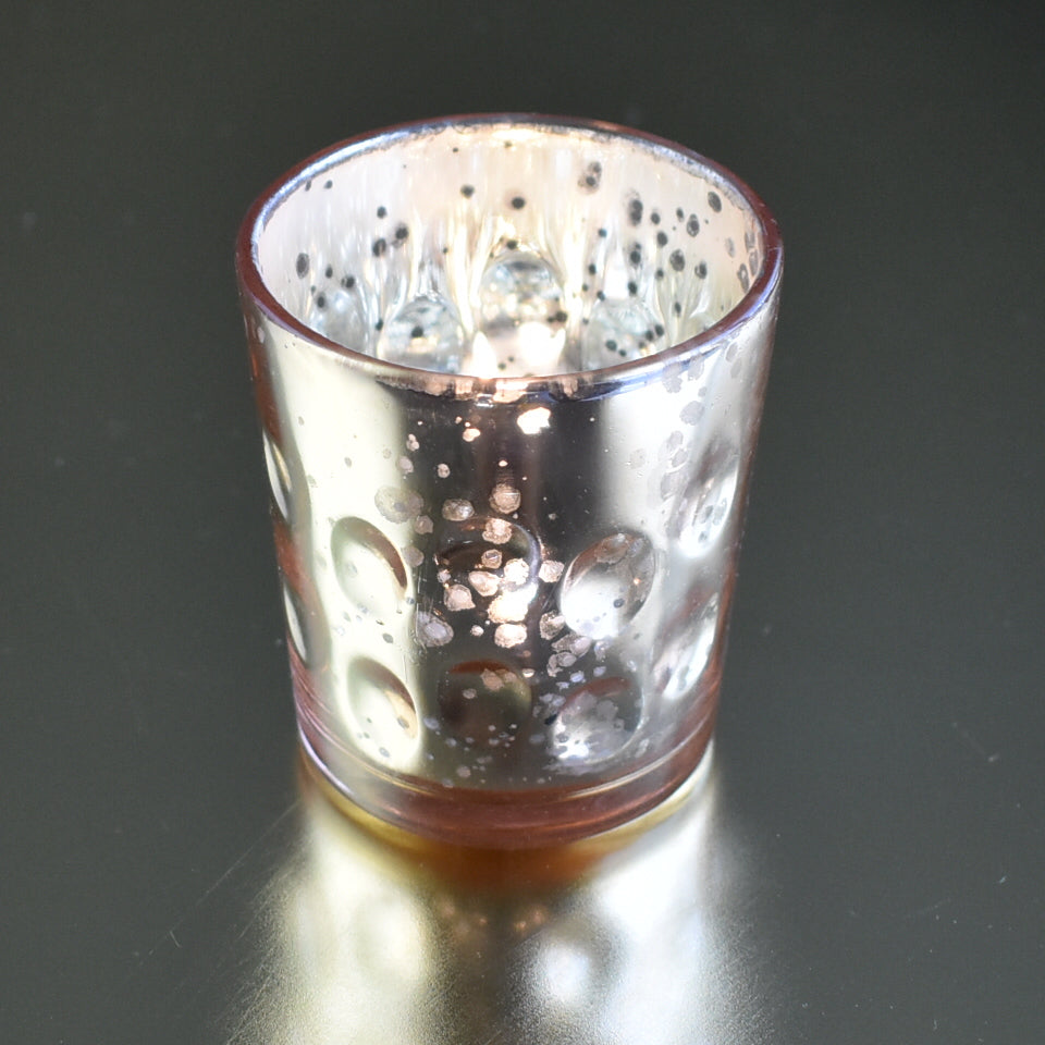 Vintage Mercury Glass Candle Holder (3-Inch, Tess Design, Rose Gold Pink) - for use with Tea Lights - for Home Décor, Parties and Wedding Decorations - PaperLanternStore.com - Paper Lanterns, Decor, Party Lights & More