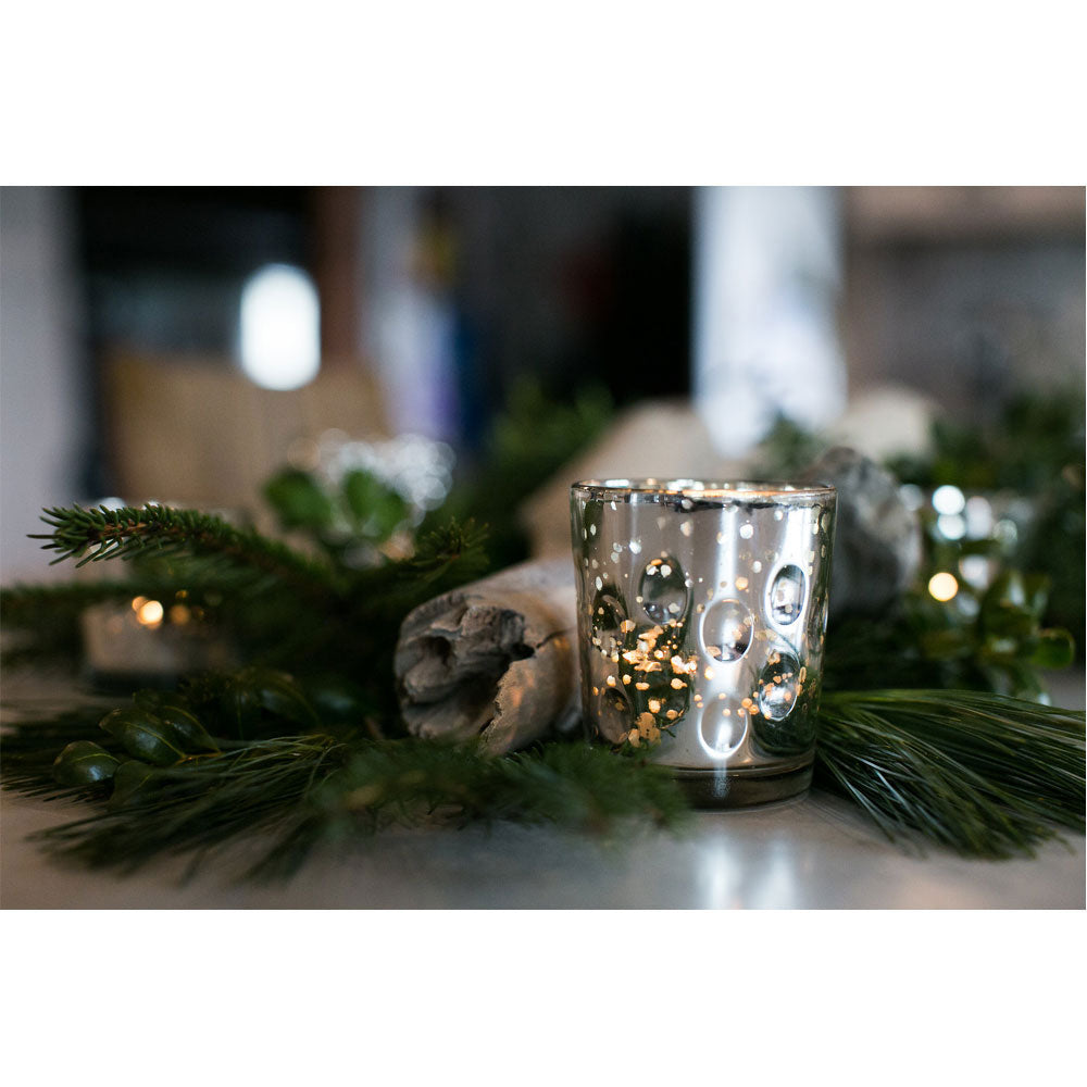4 Pack | Vintage Mercury Glass Candle Holders (3-Inch, Tess Design, Silver) - for use with Tea Lights - for Home Décor, Parties and Wedding Decorations - PaperLanternStore.com - Paper Lanterns, Decor, Party Lights & More
