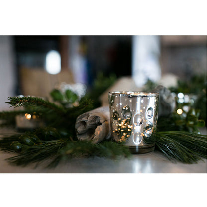 4 Pack | Vintage Mercury Glass Candle Holders (3-Inch, Tess Design, Silver) - for use with Tea Lights - for Home Décor, Parties and Wedding Decorations - PaperLanternStore.com - Paper Lanterns, Decor, Party Lights & More