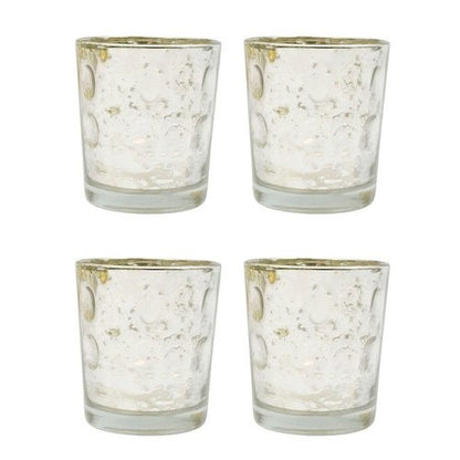 4 Pack | Vintage Mercury Glass Candle Holders (3-Inch, Tess Design, Silver) - for use with Tea Lights - for Home Décor, Parties and Wedding Decorations - PaperLanternStore.com - Paper Lanterns, Decor, Party Lights & More