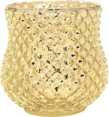Vintage Mercury Glass Candle Holder (4-Inch, Large Ruby Design, Gold) - Decorative Candle Holder - For Home Decor and Wedding Centerpieces - PaperLanternStore.com - Paper Lanterns, Decor, Party Lights & More