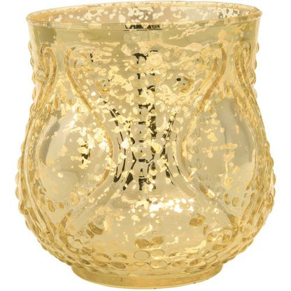 Vintage Mercury Glass Candle Holder (4-Inch, Rose Design, Large Nouveau Motif, Gold) - Decorative Candle Holder - Home Decor and Wedding Centerpieces - PaperLanternStore.com - Paper Lanterns, Decor, Party Lights & More