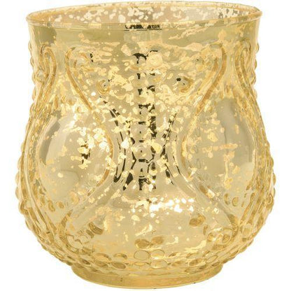 Elevation Gold Mercury Glass Tea Light Votive Candle Holders (Set of 4, Assorted Designs and Sizes)