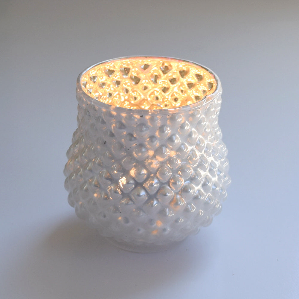 6 Pack | Vintage Mercury Glass Vase and Candle Holders (3-Inch, Small Ruby, Pearl White)  - For Use with Tea Lights - For Home Decor, Parties and Wedding Decorations