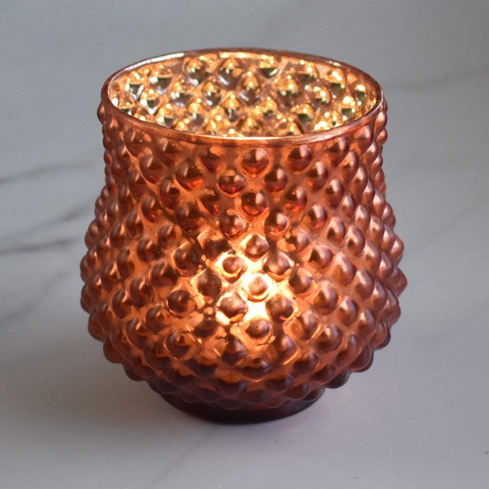 Vintage Mercury Glass Vase and Candle Holder (3-Inch, Small Ruby Design, Rustic Copper Red) - For Use with Tea Lights - For Home Decor, Parties and Wedding Decorations - PaperLanternStore.com - Paper Lanterns, Decor, Party Lights & More