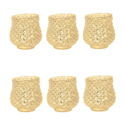 6 Pack | Vintage Mercury Glass Vase and Candle Holder (3-Inch, Small Ruby, Gold)  - For Use with Tea Lights - For Home Decor, Parties and Wedding Decorations - PaperLanternStore.com - Paper Lanterns, Decor, Party Lights & More