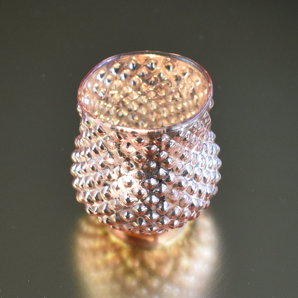 Vintage Mercury Glass Vase and Candle Holder (3-Inch, Small Ruby Design, Rose Gold Pink) - For Use with Tea Lights - For Home Decor, Parties and Wedding Decorations - PaperLanternStore.com - Paper Lanterns, Decor, Party Lights & More