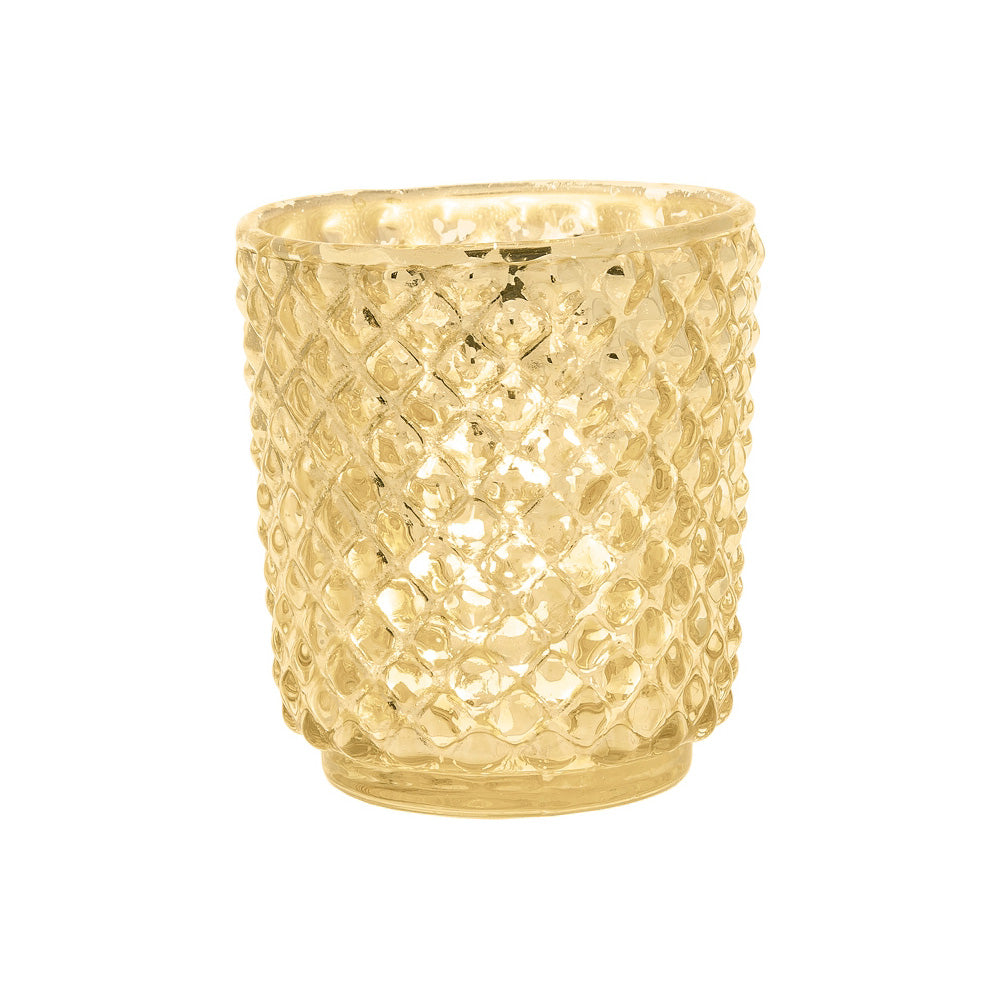 Vintage Mercury Glass Candle Holder (3-Inch, Small Rachel Design, Gold) - For use with Tea Light - Decorative Candle Holder for Home Decor and Wedding Centerpieces - PaperLanternStore.com - Paper Lanterns, Decor, Party Lights & More