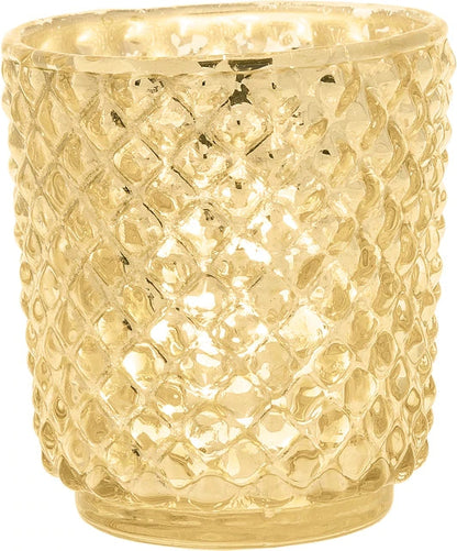 Vintage Mercury Glass Candle Holder (3-Inch, Small Rachel Design, Gold) - For use with Tea Light - Decorative Candle Holder for Home Decor and Wedding Centerpieces - PaperLanternStore.com - Paper Lanterns, Decor, Party Lights & More
