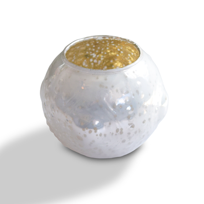Vintage Elegance Pearl White Mercury Glass Tea Light Votive Candle Holders (Set of 5, Assorted Designs and Sizes)