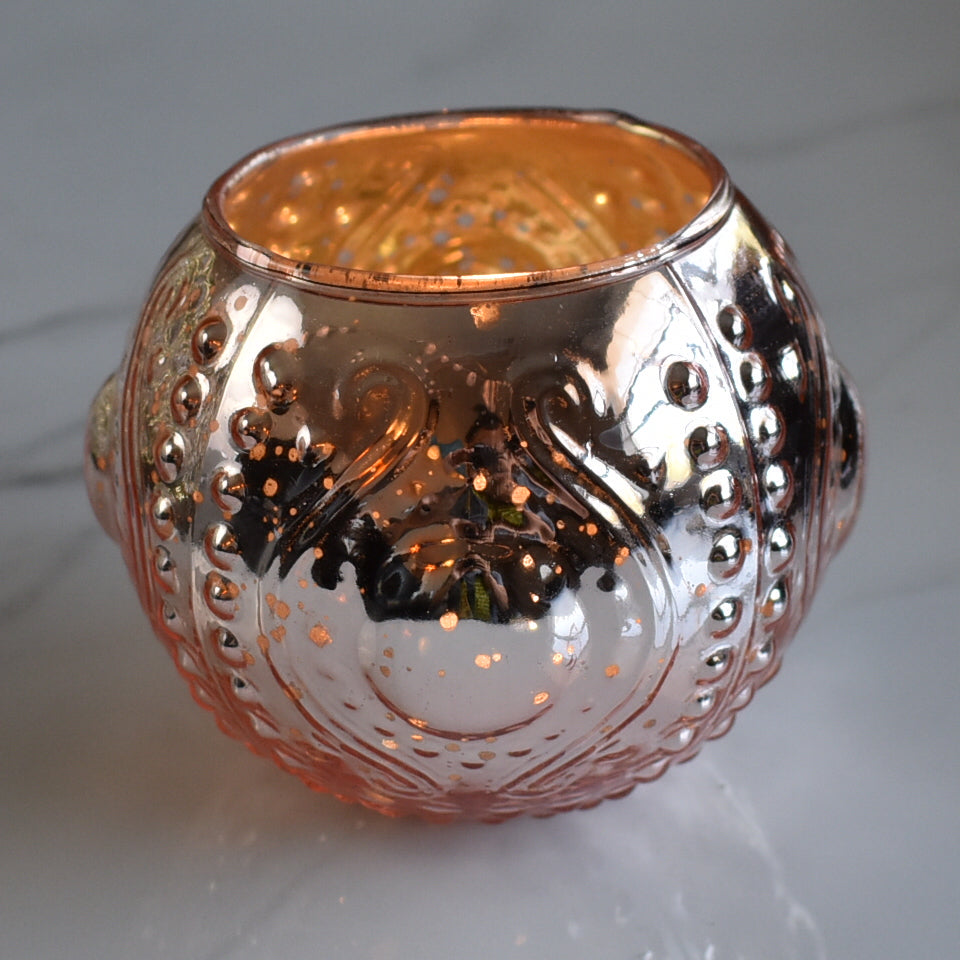 Vintage Mercury Glass Vase and Candle Holder (3.25-Inches, Small Josephine Design, Rose Gold Pink) - Use with Tea lights - for Home Décor, Parties and Weddings - PaperLanternStore.com - Paper Lanterns, Decor, Party Lights & More