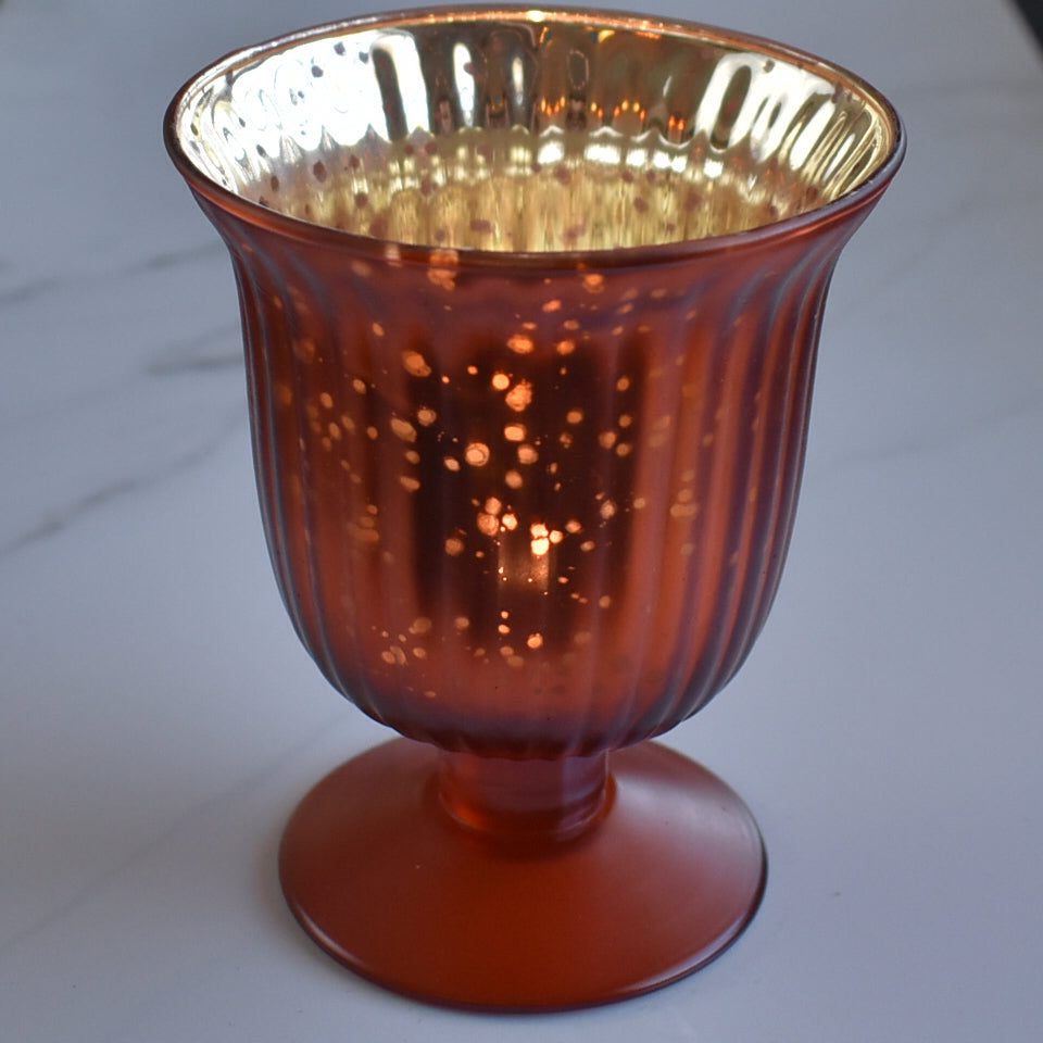 Vintage Mercury Glass Candle Holder (5-Inch, Emma Design, Fluted Urn, Rustic Copper Red) - Decorative Candle Holder - For Home Decor, Party Decorations, and Wedding Centerpieces - PaperLanternStore.com - Paper Lanterns, Decor, Party Lights & More