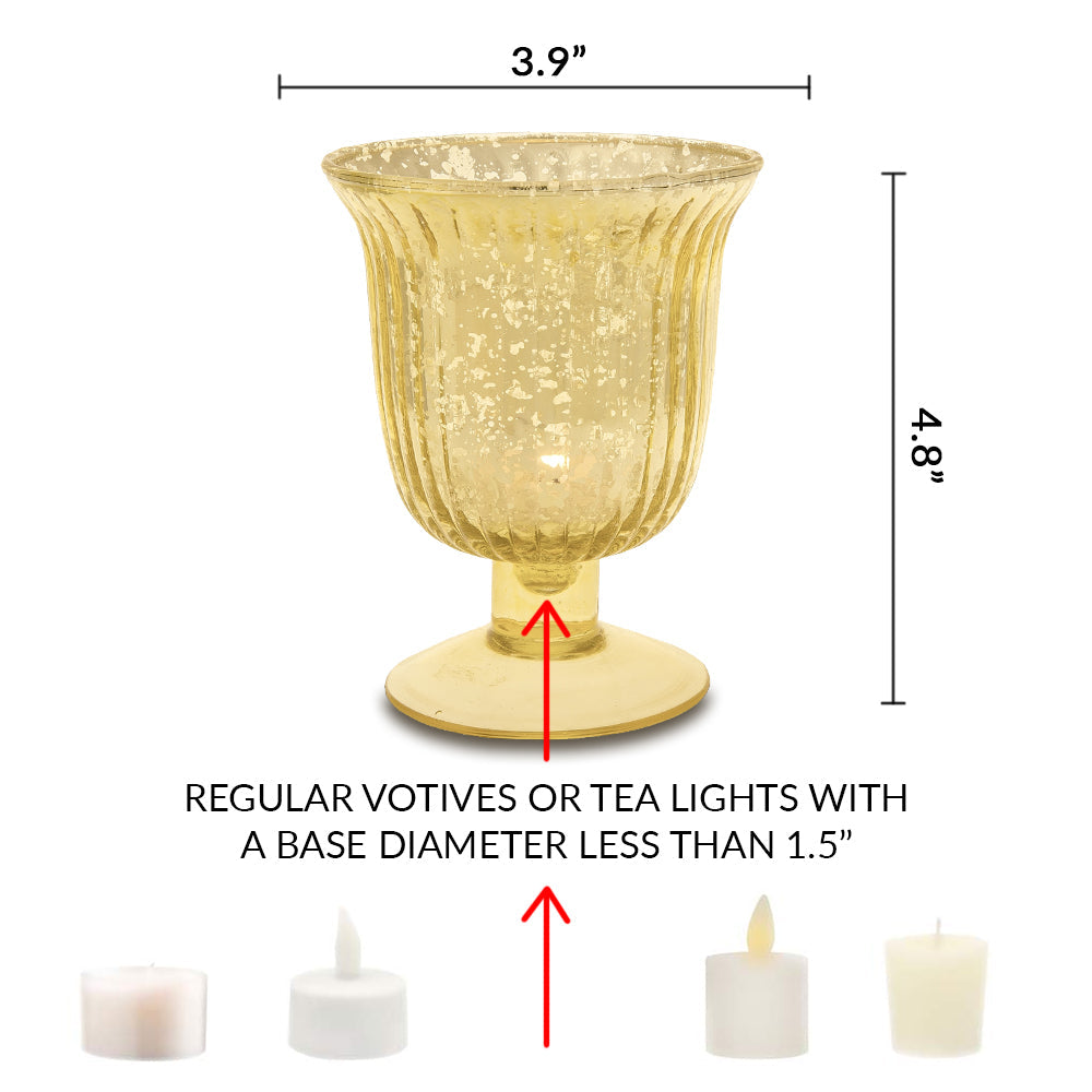 Vintage Mercury Glass Candle Holder (5-Inch, Emma Design, Fluted Urn, Gold) - Decorative Candle Holder - For Home Decor, Party Decorations, and Wedding Centerpieces - PaperLanternStore.com - Paper Lanterns, Decor, Party Lights & More
