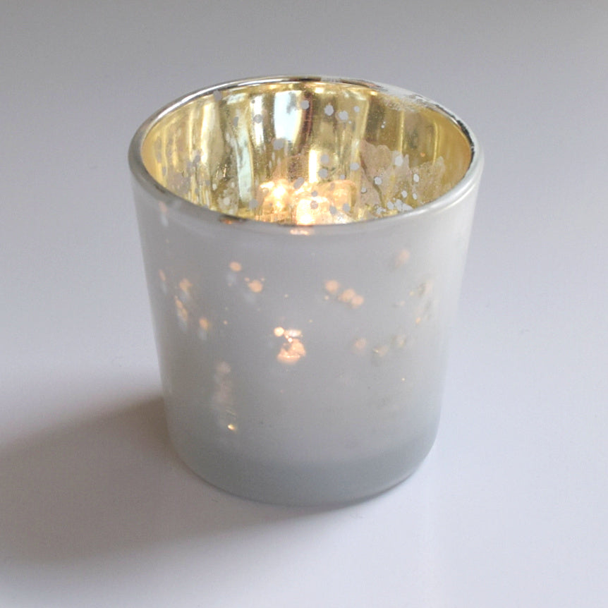 Vintage Mercury Glass Candle Holder (2.5-Inch, Lila Design, Liquid Motif, Pearl White) - For Use with Tea Lights - For Parties, Weddings and Homes