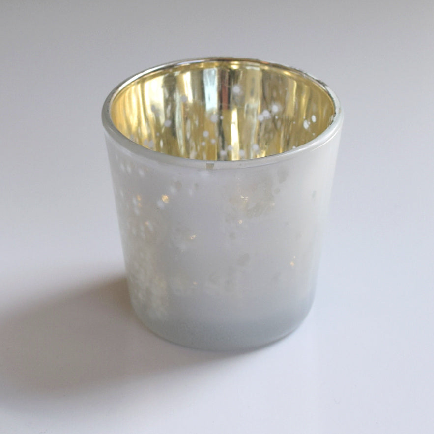 Vintage Mercury Glass Candle Holder (2.5-Inch, Lila Design, Liquid Motif, Pearl White) - For Use with Tea Lights - For Parties, Weddings and Homes