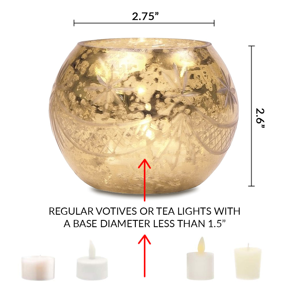 Vintage Mercury Glass Globe Candle Holder (3-Inch, Mary Design, Antique White) - For use with Tea Lights - Home Decor, Parties and Wedding Decorations - PaperLanternStore.com - Paper Lanterns, Decor, Party Lights & More