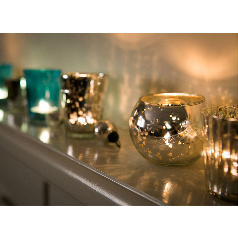 Vintage Mercury Glass Globe Holder (3-Inch, Mary Design, Silver) - For use with Tea Lights - Home Decor, Parties and Wedding Decorations - PaperLanternStore.com - Paper Lanterns, Decor, Party Lights & More