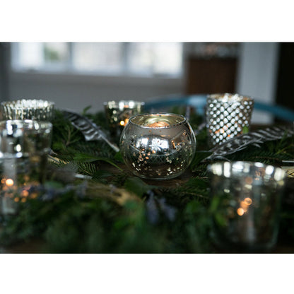 Vintage Mercury Glass Globe Holder (3-Inch, Mary Design, Silver) - For use with Tea Lights - Home Decor, Parties and Wedding Decorations - PaperLanternStore.com - Paper Lanterns, Decor, Party Lights & More