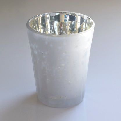 Vintage Mercury Glass Candle Holder (3.25-Inch, Katelyn Design, Column Motif, Pearl White) - For Use with Tea Lights - For Home Decor, Parties and Wedding Decorations