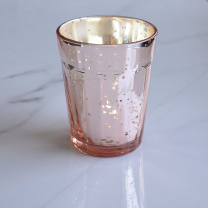 Vintage Mercury Glass Candle Holder (3.25-Inch, Katelyn Design, Column Motif, Rose Gold Pink) - Use with Tea Lights - Home and Wedding Decorations - PaperLanternStore.com - Paper Lanterns, Decor, Party Lights & More
