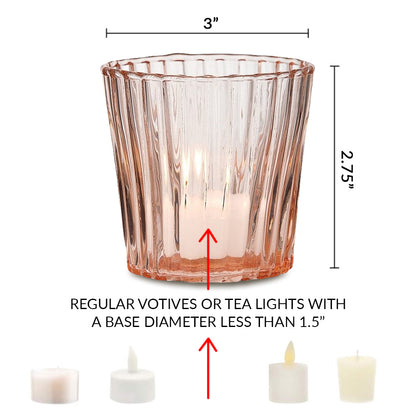 4 Pack | Vintage Mercury Glass Candle Holders (3-Inch, Caroline Design, Vertical Motif, Rustic Red Copper) - For use with Tea Lights - Home Decor, Parties and Wedding Decorations - PaperLanternStore.com - Paper Lanterns, Decor, Party Lights & More