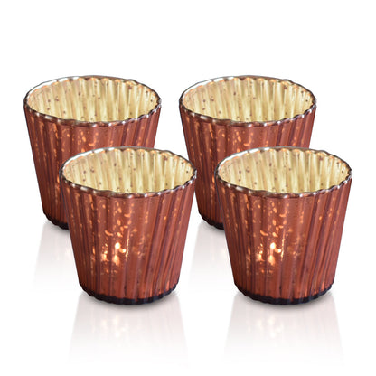 4 Pack | Vintage Mercury Glass Candle Holders (3-Inch, Caroline Design, Vertical Motif, Rustic Red Copper) - For use with Tea Lights - Home Decor, Parties and Wedding Decorations - PaperLanternStore.com - Paper Lanterns, Decor, Party Lights & More