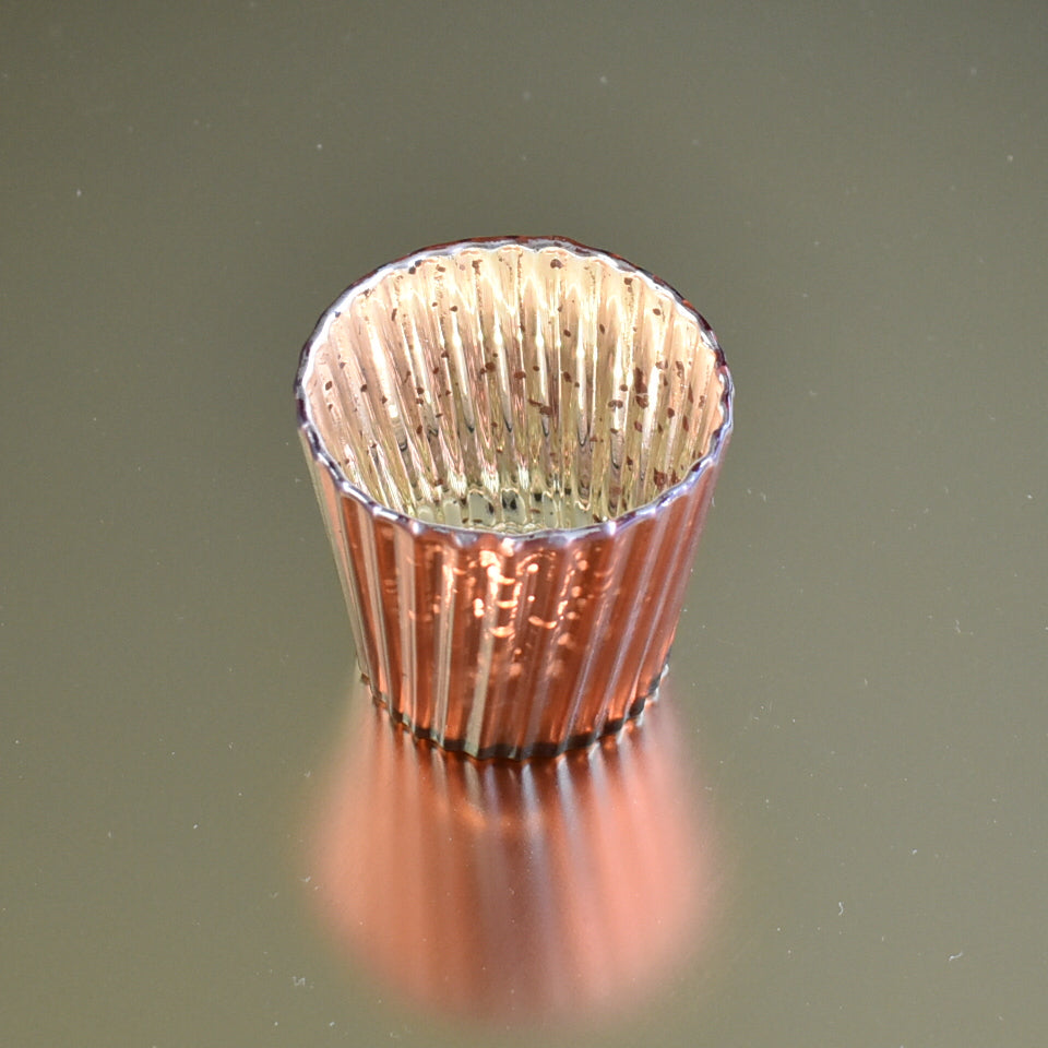 Vintage Mercury Glass Candle Holder (3-Inch, Caroline Design, Vertical Motif, Rustic Copper Red) - For use with Tea Lights - Home Decor, Parties and Wedding Decorations - PaperLanternStore.com - Paper Lanterns, Decor, Party Lights & More