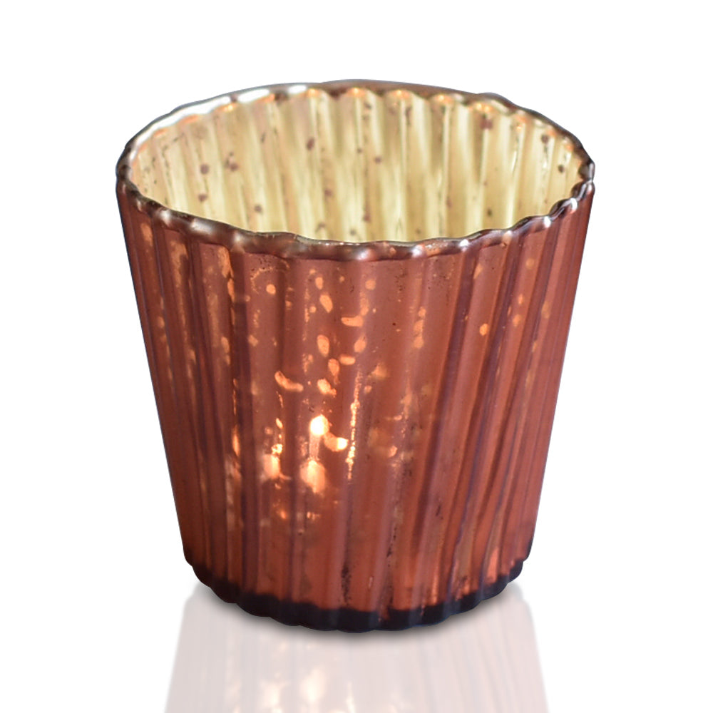 Vintage Mercury Glass Candle Holder (3-Inch, Caroline Design, Vertical Motif, Rustic Copper Red) - For use with Tea Lights - Home Decor, Parties and Wedding Decorations - PaperLanternStore.com - Paper Lanterns, Decor, Party Lights & More