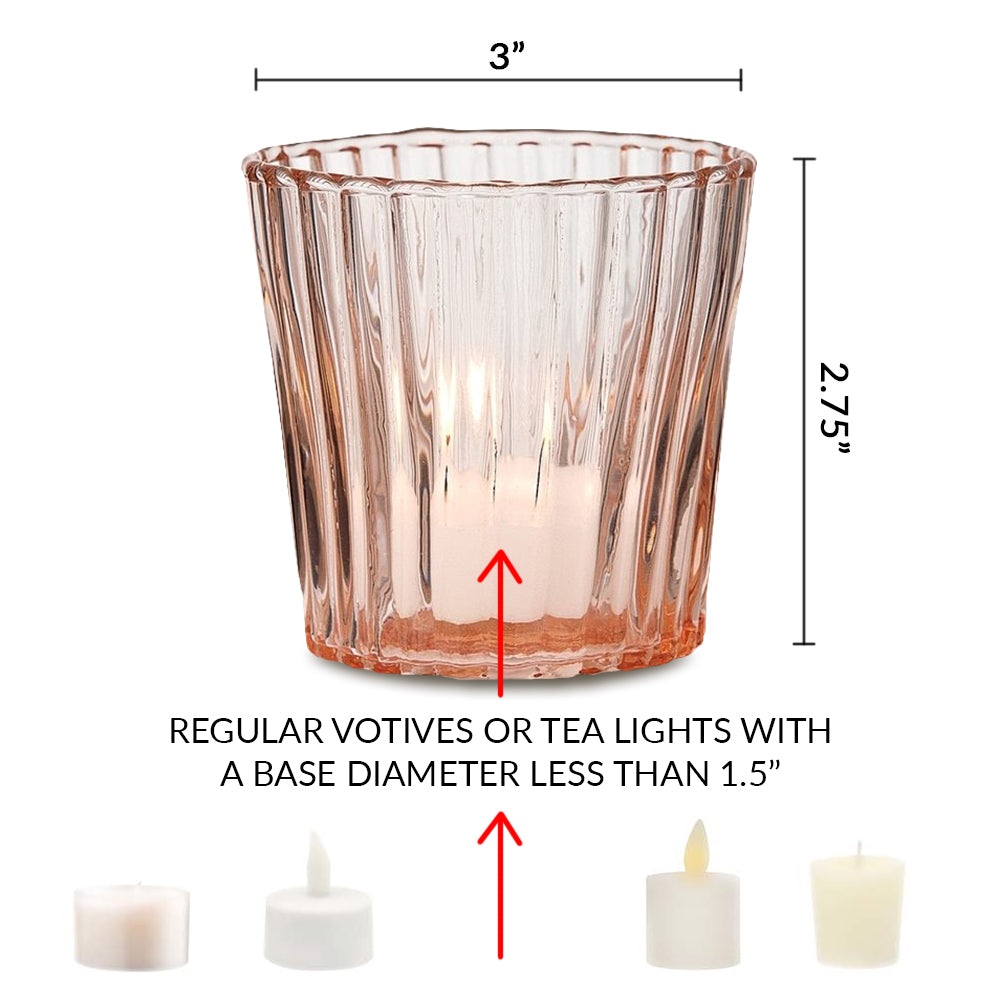 4 Pack | Vintage Mercury Glass Candle Holders (3-Inch, Caroline Vertical Design, Rose Gold Pink) - For use with Tea Lights - Home Decor, Parties and Wedding Decorations - PaperLanternStore.com - Paper Lanterns, Decor, Party Lights & More