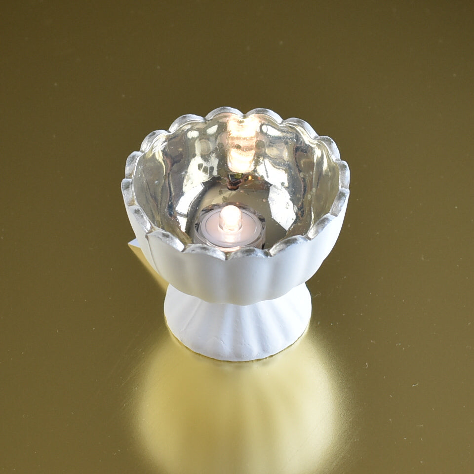 Vintage Mercury Glass Candle Holder (3-Inch, Suzanne Design, Sundae Cup Motif, Antique White) - For Use with Tea Lights - Home Decor and Wedding Decorations - PaperLanternStore.com - Paper Lanterns, Decor, Party Lights & More