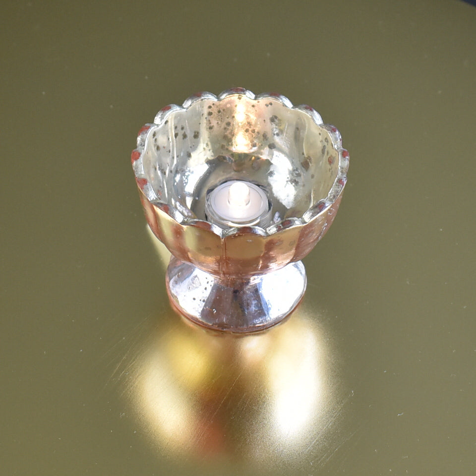 Vintage Mercury Glass Candle Holder (3-Inch, Suzanne Design, Sundae Cup Motif, Rose Gold Pink) - For Use with Tea Lights - Home Decor and Wedding Decorations - PaperLanternStore.com - Paper Lanterns, Decor, Party Lights & More