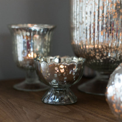Vintage Mercury Glass Candle Holder (3-Inch, Suzanne Design, Sundae Cup Motif, Silver) - For Use with Tea Lights - Home Decor and Wedding Decorations - PaperLanternStore.com - Paper Lanterns, Decor, Party Lights & More