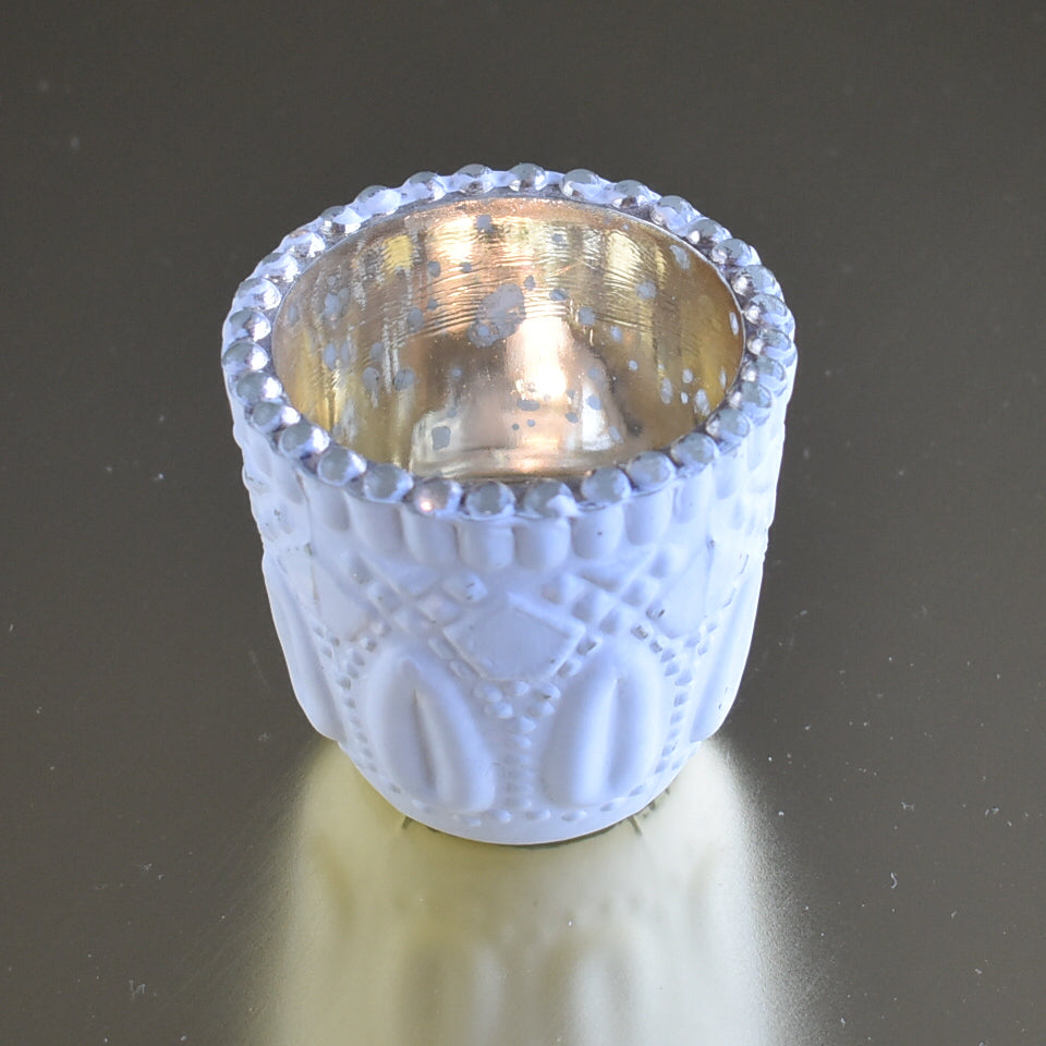 Faceted Vintage Mercury Glass Candle Holder (2.75-Inch, Lillian Design, Antique White) - For Use with Tea Lights - For Home Decor and Wedding Decorations - PaperLanternStore.com - Paper Lanterns, Decor, Party Lights & More