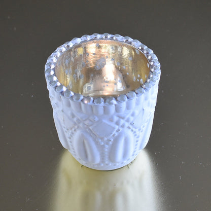 Faceted Vintage Mercury Glass Candle Holder (2.75-Inch, Lillian Design, Antique White) - For Use with Tea Lights - For Home Decor and Wedding Decorations - PaperLanternStore.com - Paper Lanterns, Decor, Party Lights & More