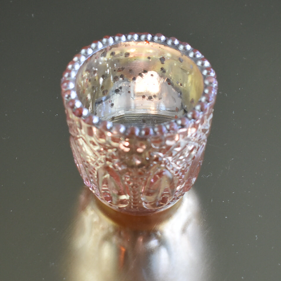 Faceted Vintage Mercury Glass Candle Holder (2.75-Inch, Lillian Design, Rose Gold Pink) - For Use with Tea Lights - For Home Decor and Wedding Decorations - PaperLanternStore.com - Paper Lanterns, Decor, Party Lights & More