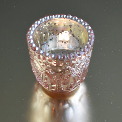 Faceted Vintage Mercury Glass Candle Holder (2.75-Inch, Lillian Design, Rose Gold Pink) - For Use with Tea Lights - For Home Decor and Wedding Decorations - PaperLanternStore.com - Paper Lanterns, Decor, Party Lights & More