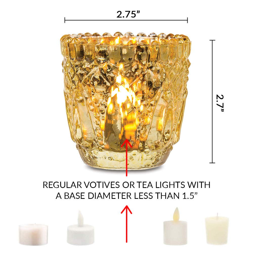 Faceted Vintage Mercury Glass Candle Holder (2.75-Inch, Lillian Design, Rose Gold Pink) - For Use with Tea Lights - For Home Decor and Wedding Decorations - PaperLanternStore.com - Paper Lanterns, Decor, Party Lights & More